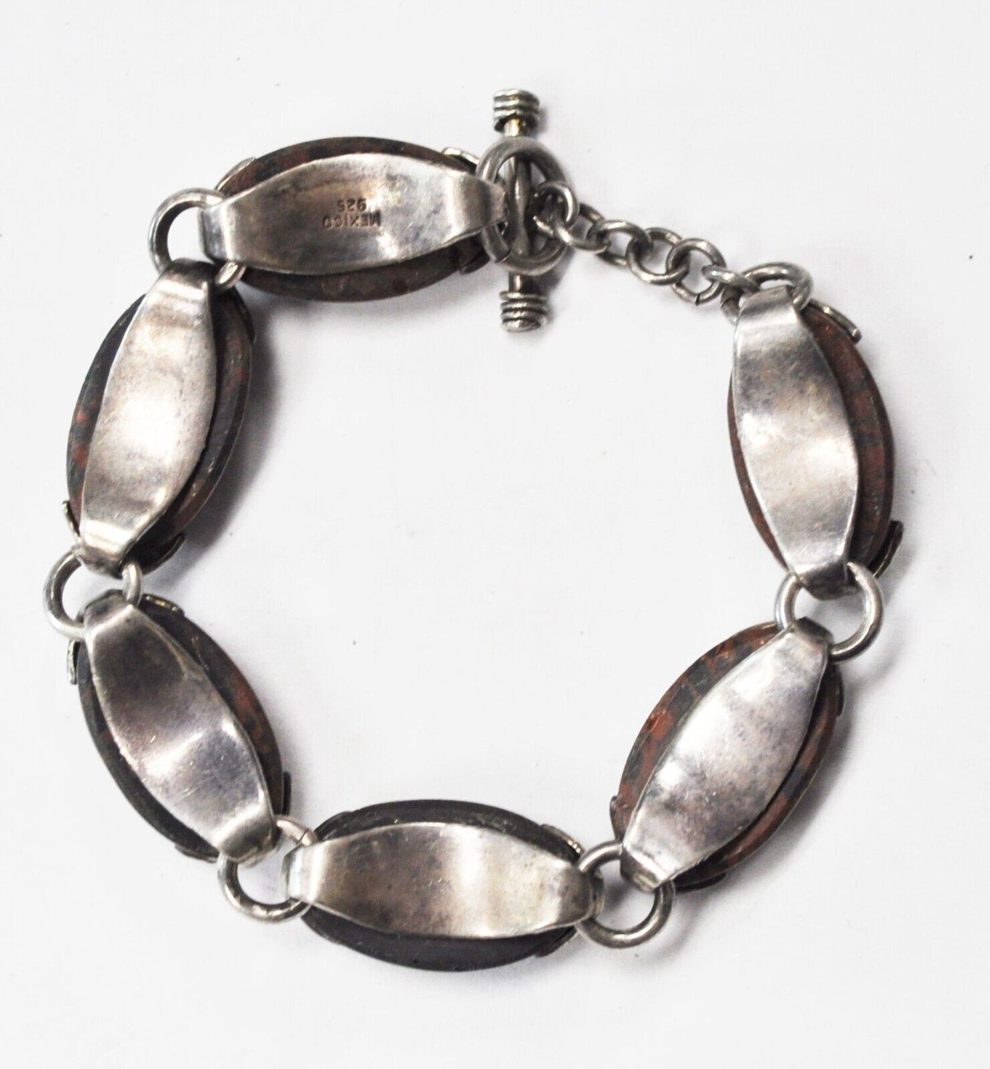 Sterling Silver Oval Mahogany Obsidian Open Side Bezel Bracelet 14mm 8"  Toggle