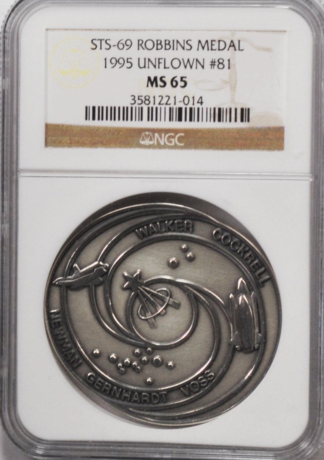 1995 STS-69 Robbins Space Silver Medal Unflown #81 NGC MS65 Endeavour