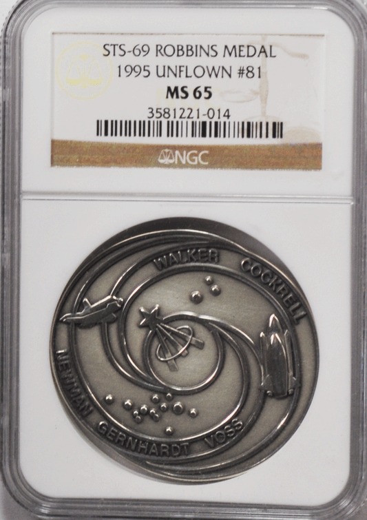 1995 STS-69 Robbins Space Silver Medal Unflown #81 NGC MS65 Endeavour