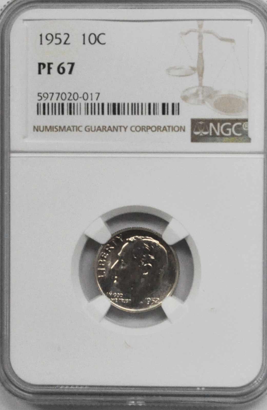 1952 10c Roosevelt Silver Proof Dime Ten Cents NGC PF67