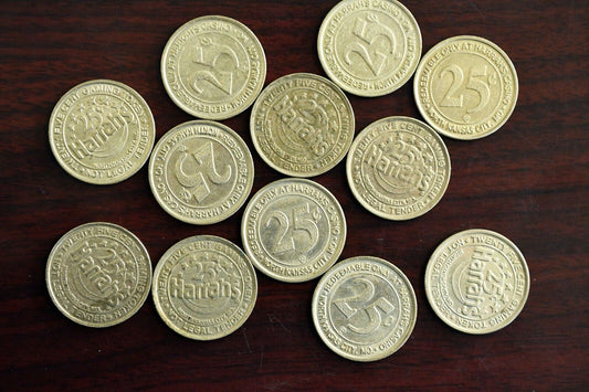 (12) Harrah's Casino Twenty Five Cent Slot Gaming Tokens North Kansas City