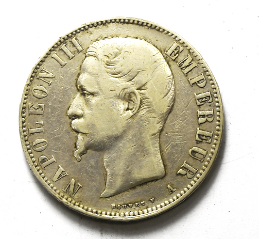 1855 A France 5 Five Francs Silver Coin KM# 782.1