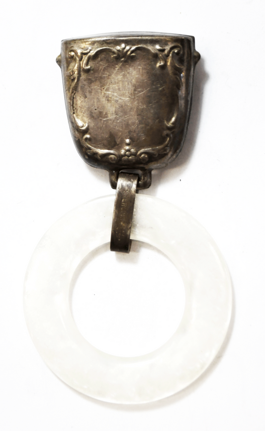 Webster Sterling Silver Baby Rattle Plastic Teething Ring 3-1/8"