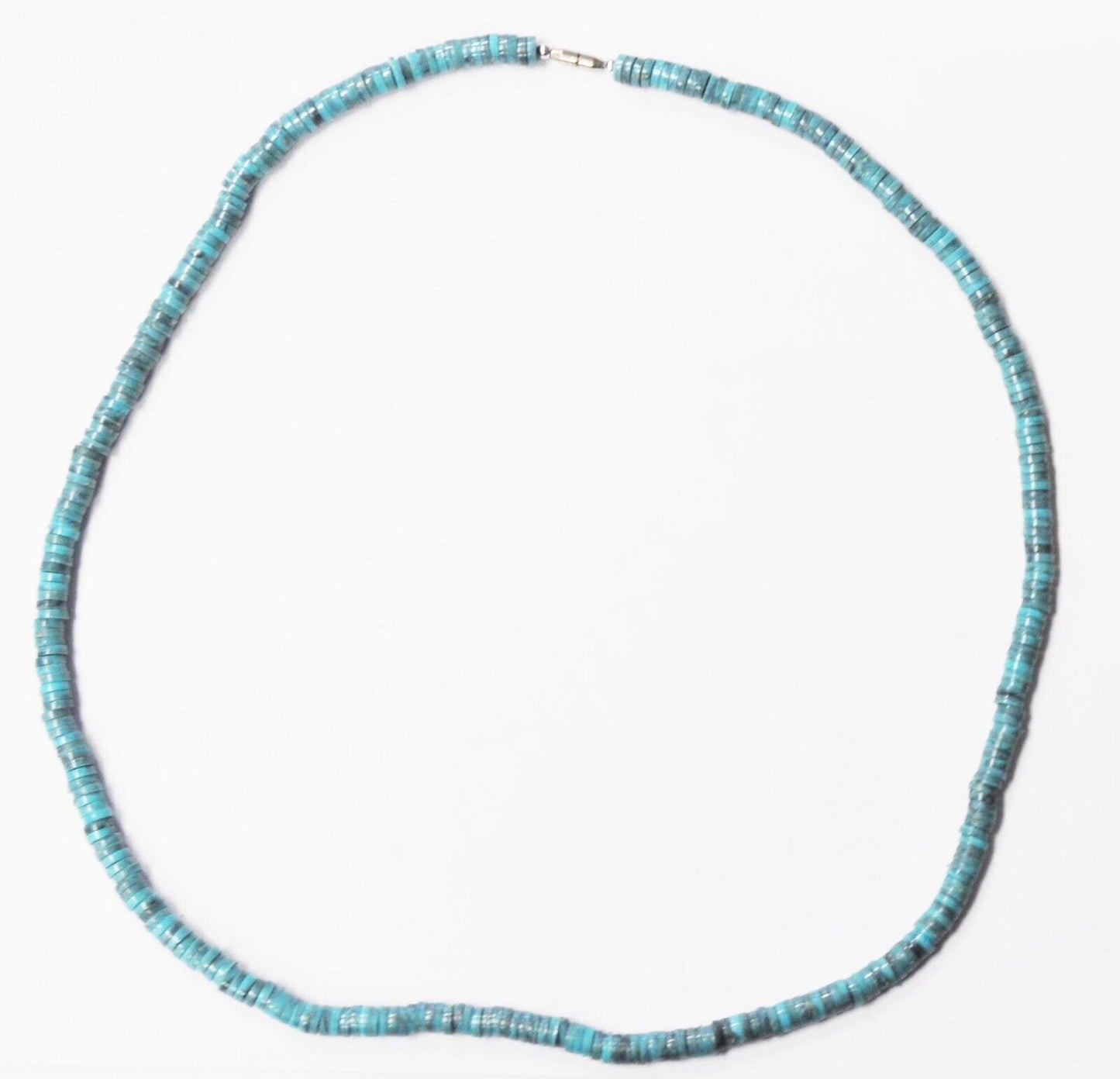 Silver Plated Faux Plastic Turquoise Disc Bead Necklace 6mm 24.5"