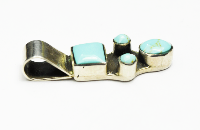 Sterling Mexico Turquoise Dyed Howlite Geometric Pendant Slider 37mm x 13mm