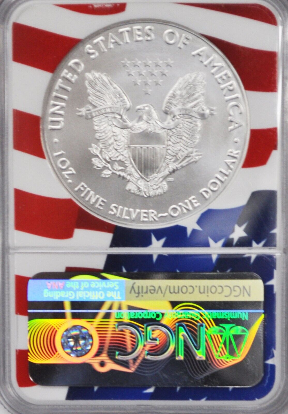 2021 American Silver Eagle NGC MS70 $1 Type 1 Heraldic ER Flag Holder