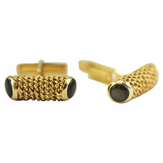 14 Karat Yellow Gold Mens Cufflinks Accented with 4 Black Star Sapphires