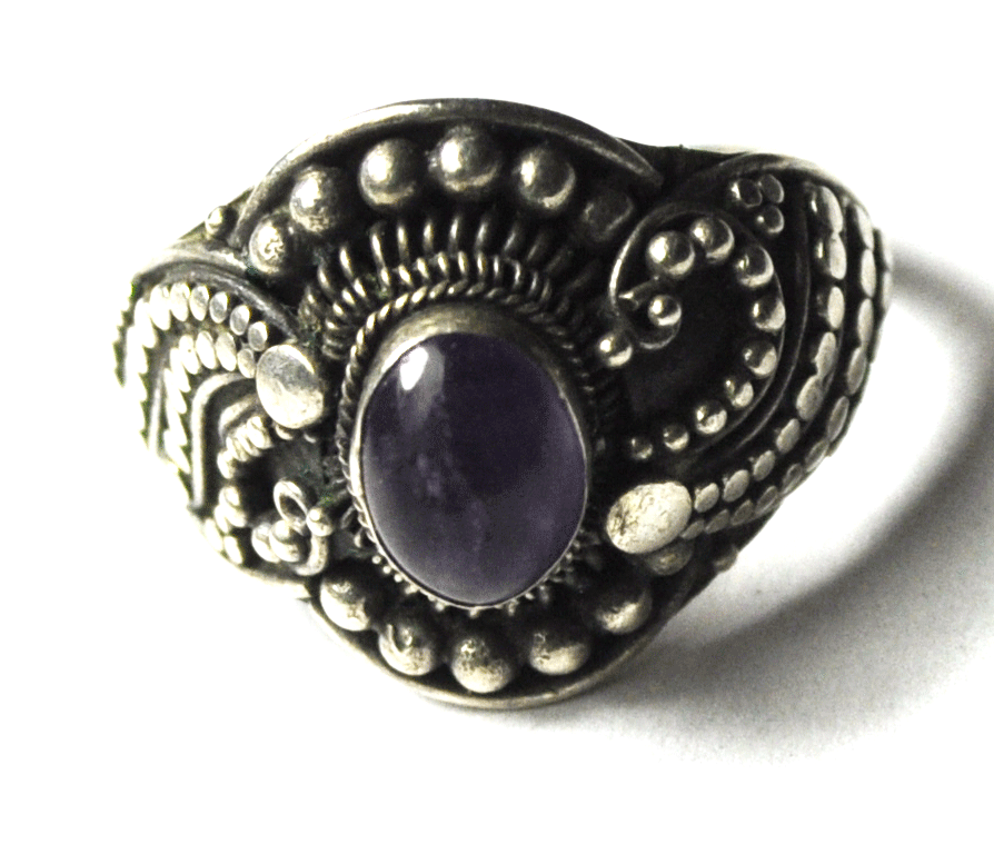 Vintage Sterling Silver Purple Amethyst Dot Ring 17mm Size 7