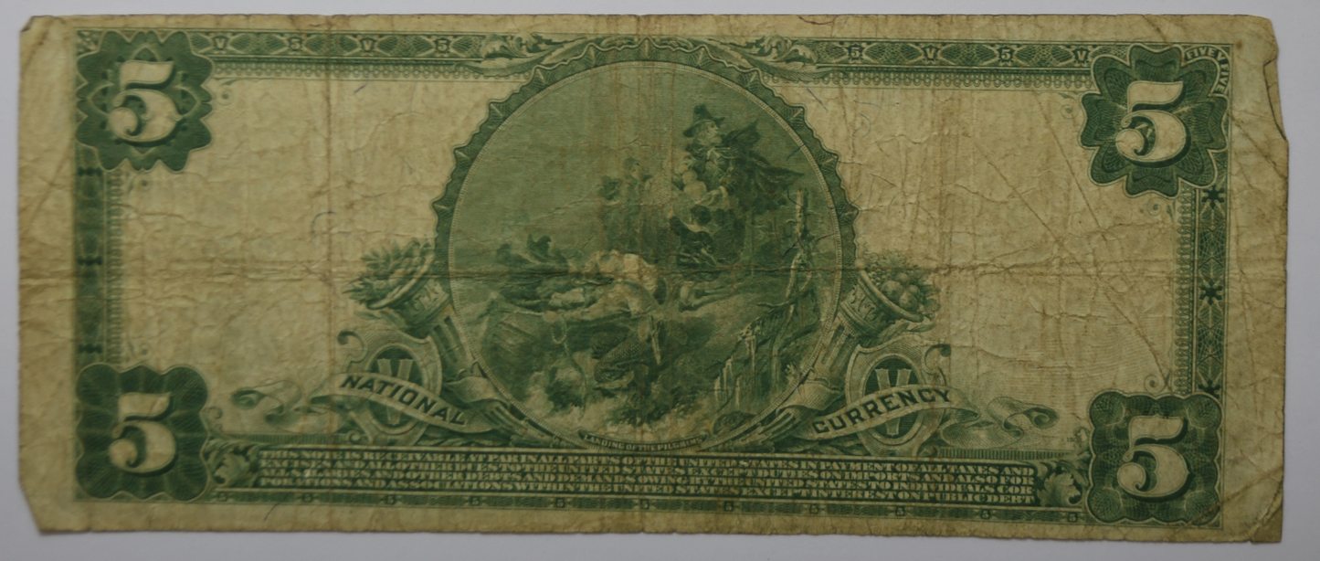 1902 $5 Five Dollars National Currency Note 9279 Plain Back Clinton MO 7806