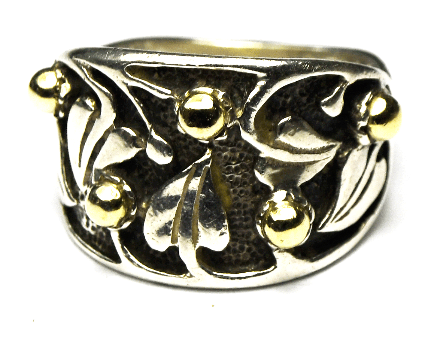 Sterling Silver & 14k Berry Israel Prodesso Vine Ring 15mm Size 9