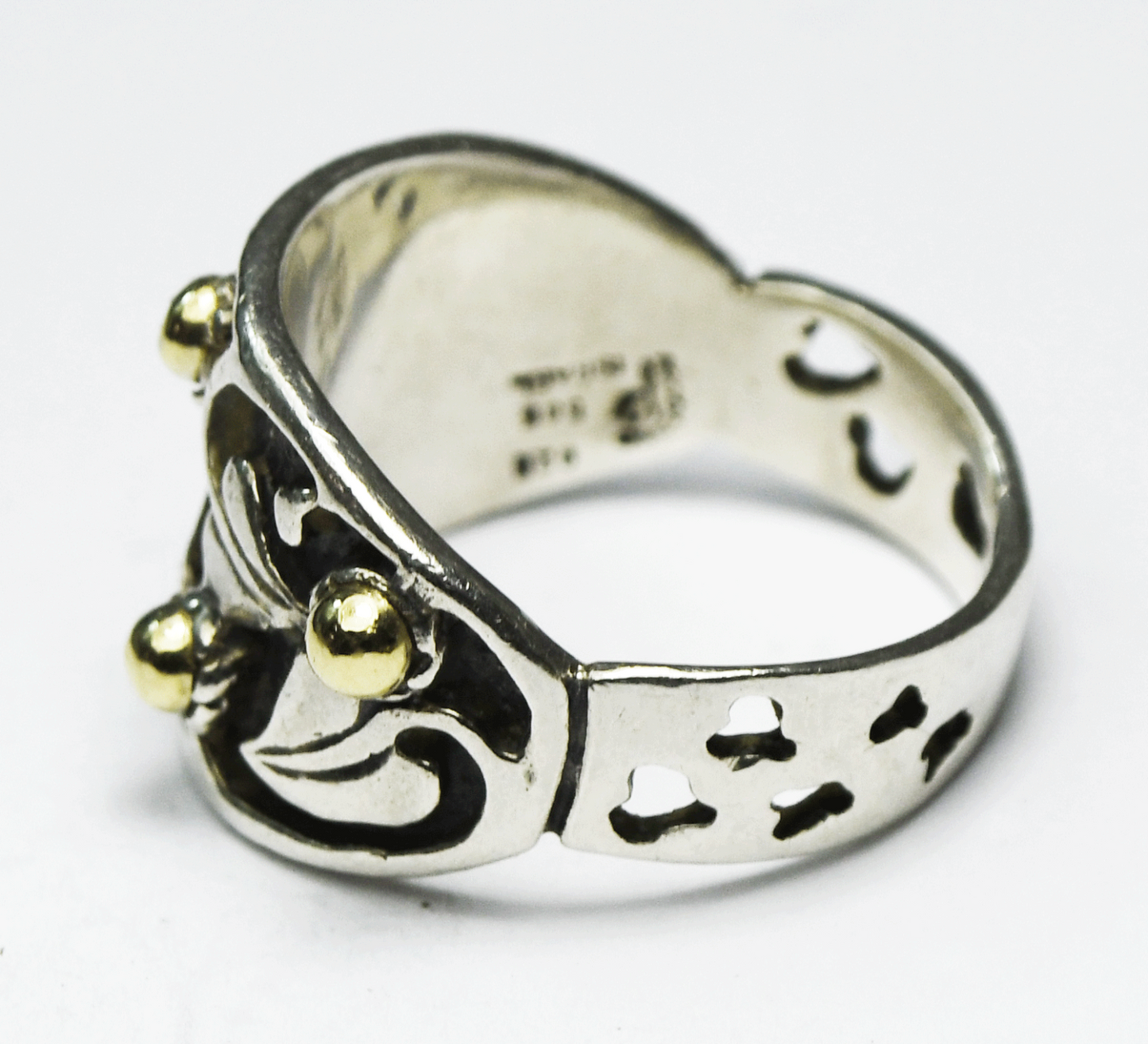 Sterling Silver & 14k Berry Israel Prodesso Vine Ring 15mm Size 9