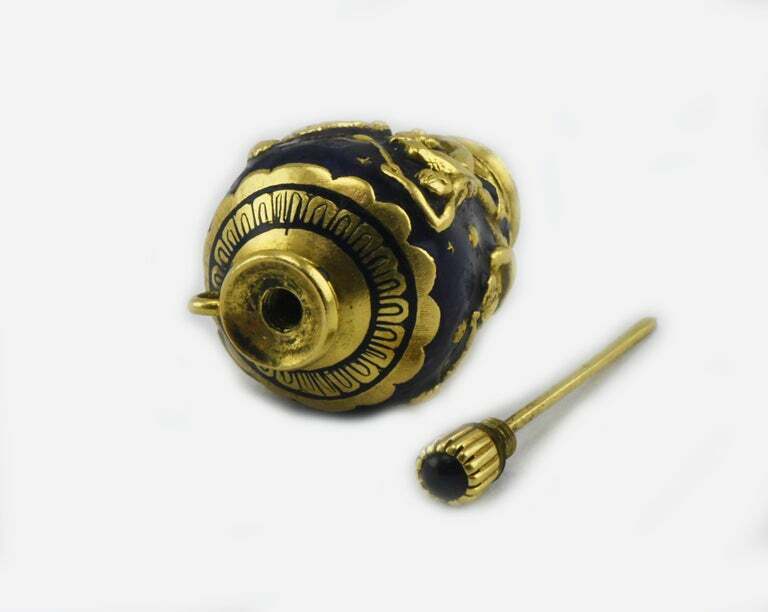 18K Gold & Sapphire Enameled Brevetto Italian Perfume Bottle Greek Urn Pendant