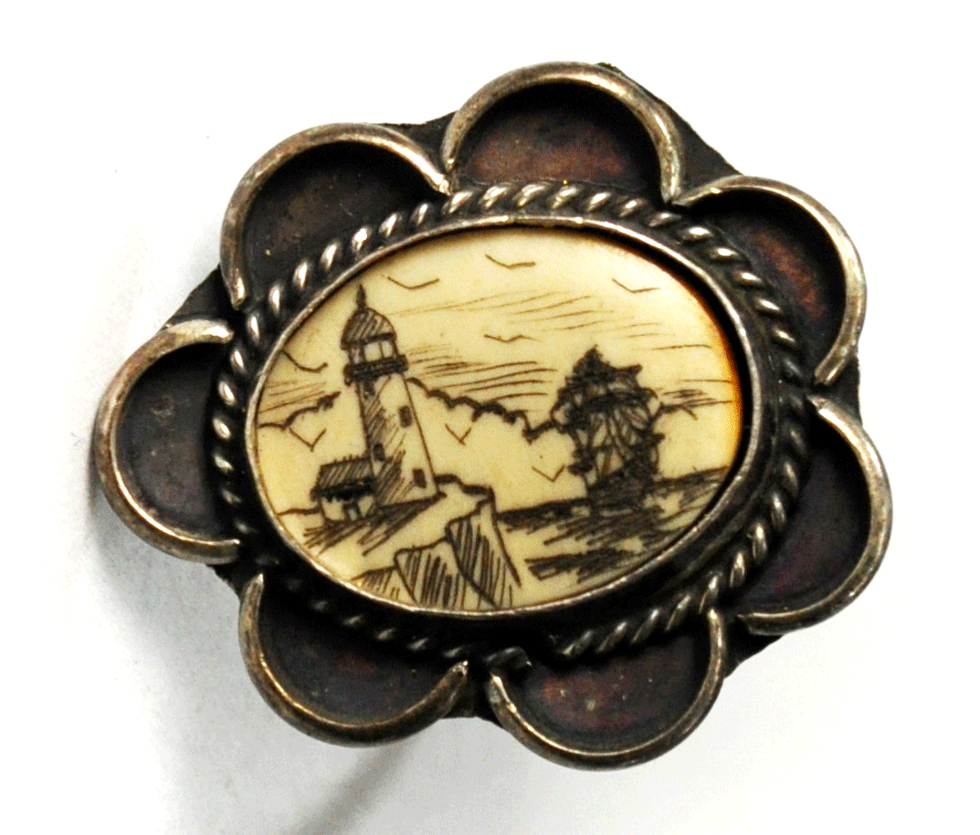 Sterling Silver Carved Lighthouse Ship Oval Landscape 28mm Size 8-1/4