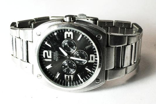 Guess Waterpro Calendar Black Dial 100m 44mm Wristwatch Day Date Dual Time