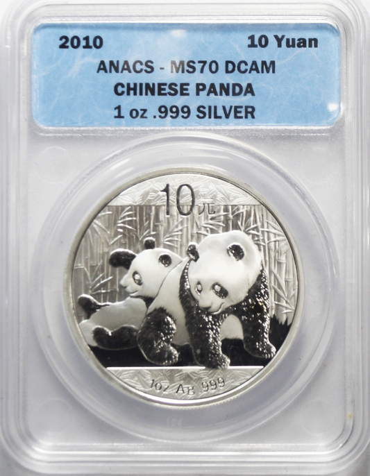 2010 10Yn China Silver Panda Ten Yuan Coin .999 Silver 1oz MS70 DCA