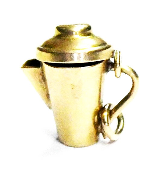 14k Gold Tea Pot Pitcher w Lid Charm 12mm x 11mm