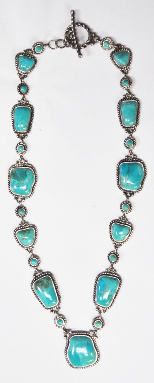 Sterling Silver Compressed Turquoise 24mm Toggle Necklace 18"