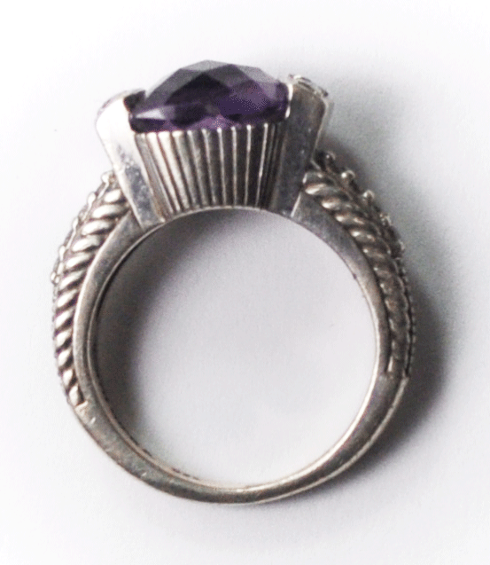 Sterling Judith RIpka Purple Amethyst Diamond Fleur De Lis Ring 10mm Size 6-1/2