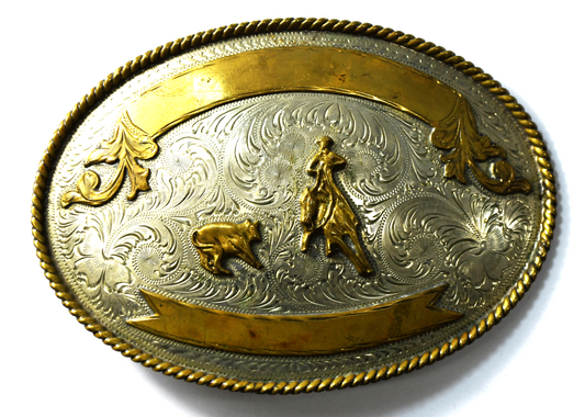 Large Silver Plate 4-7/8" x 3-3/8" Belt Buckle Horse Cowboy Western 40mm Belt