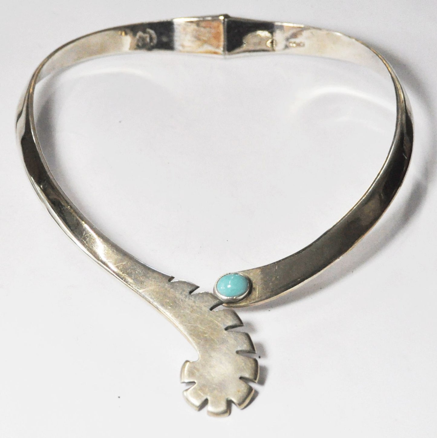 Mexico DMP 925 Silver Turquoise Hinged Heavy Chocker Necklace 16" Tigers Tail