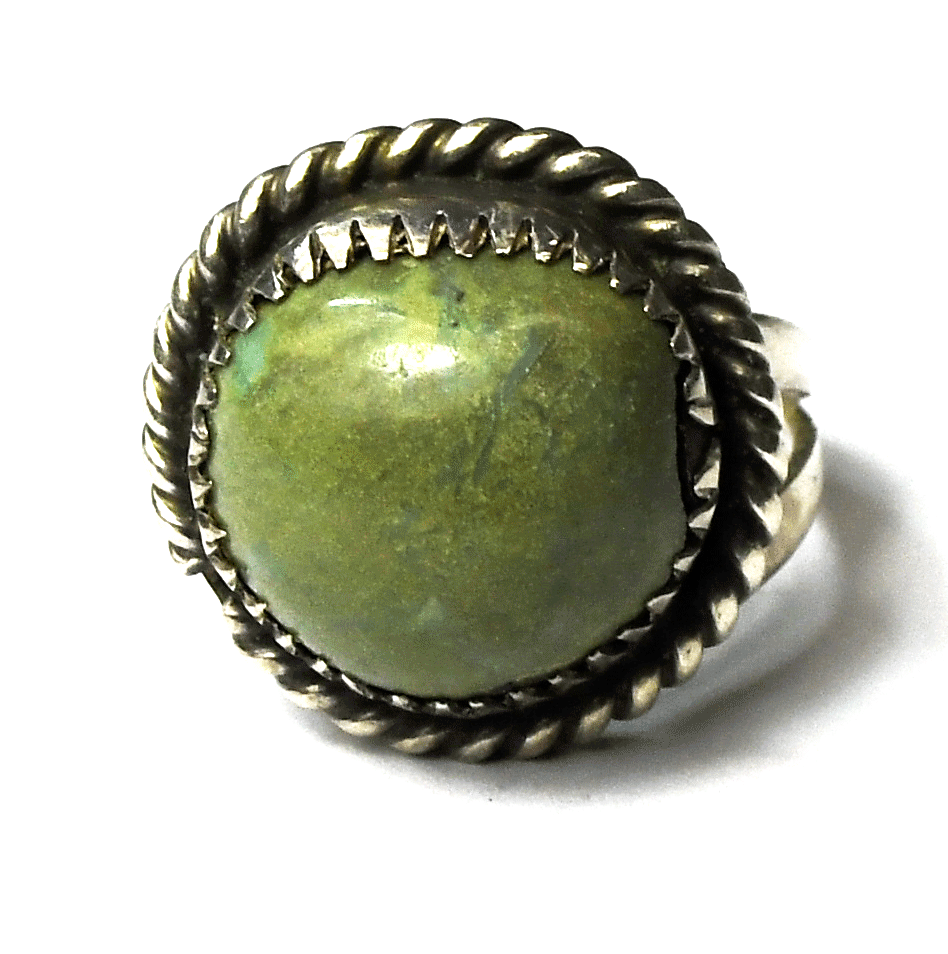 Sterling Silver Green Turquoise Round Domed 18mm Ring Size 6