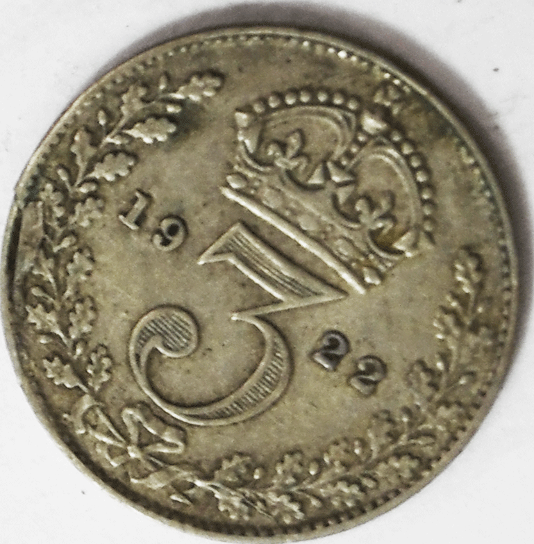 1922 Great Britain 3 Three Pence Silver Coin KM# 813a