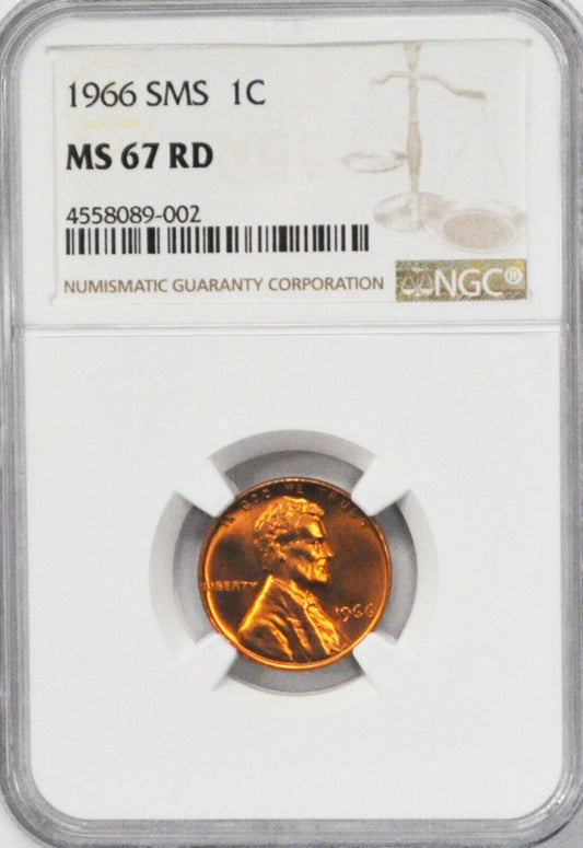 1966 SMS 1c Lincoln One Cent Memorial Cent NGC MS 67 RD Gem Uncirculated