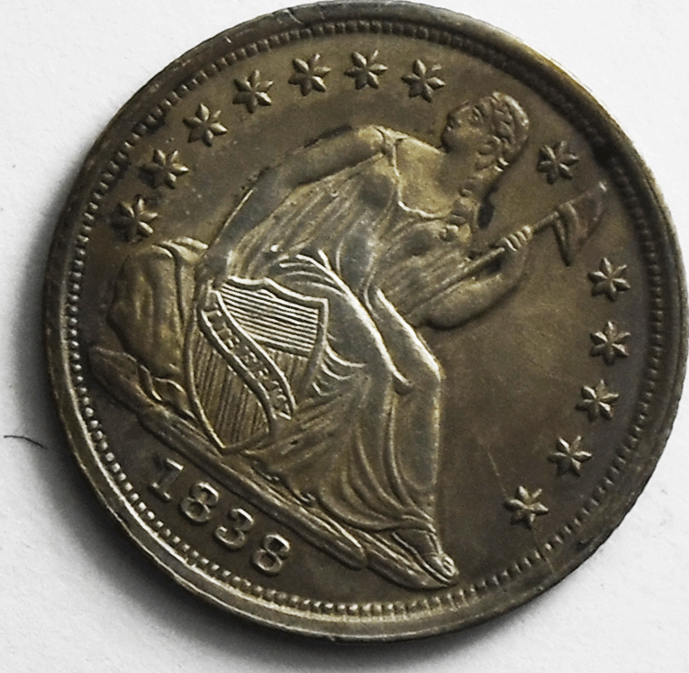 1838 H10c Seated Liberty Silver Half Dime Large Stars AU 5c