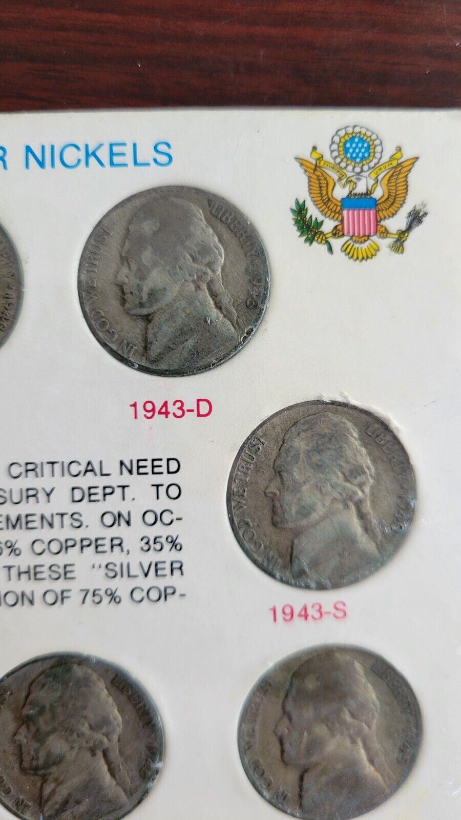 1942-1945 United States Wartime Silver Nickels 11 Coin Set Anco 1360 Holder