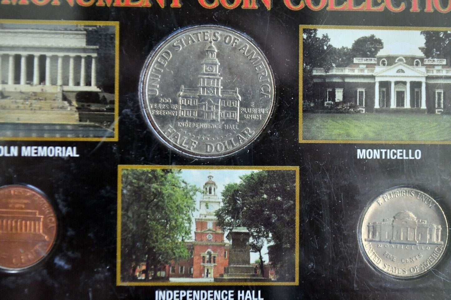 US. Monument Coin Collection Lincoln Memorial, Independence Hall, Monticello