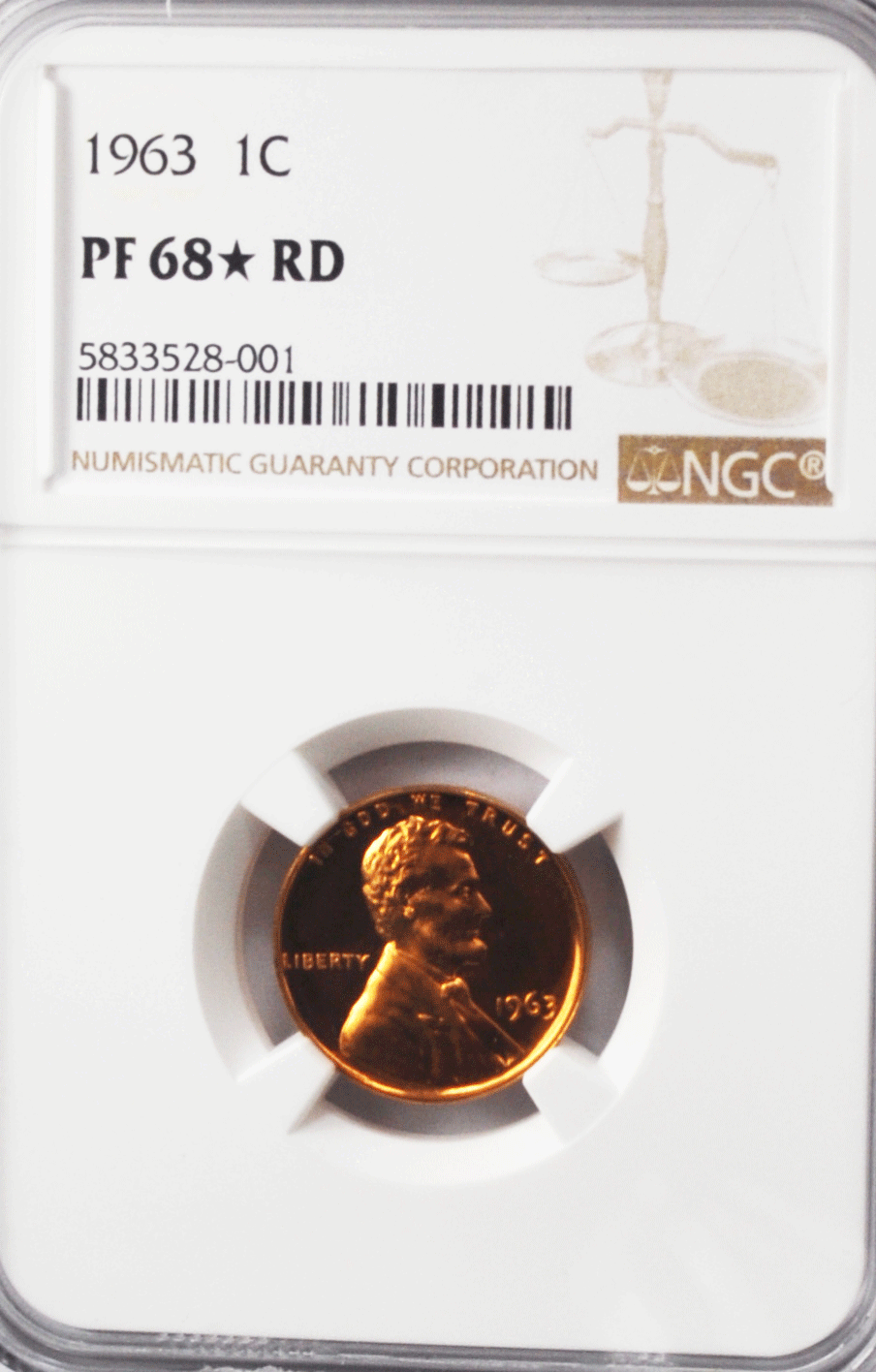 1963 1c Proof Lincoln Memorial Cent One Penny NGC PF68 * Star RD