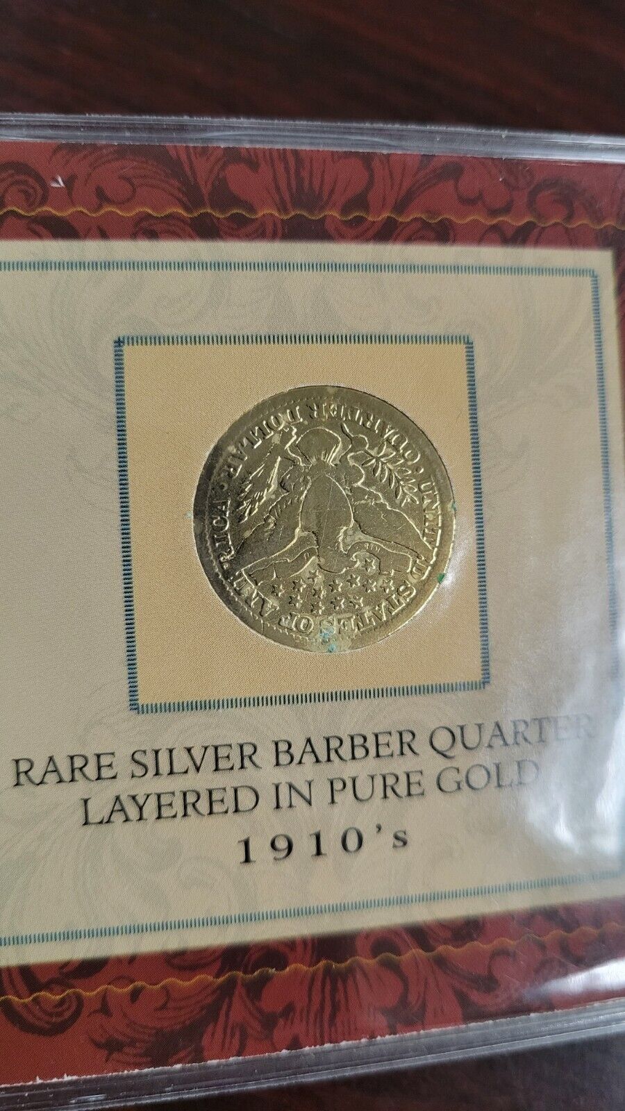 1910's Silver Barber Quarter Layered In Pure Gold - 1912