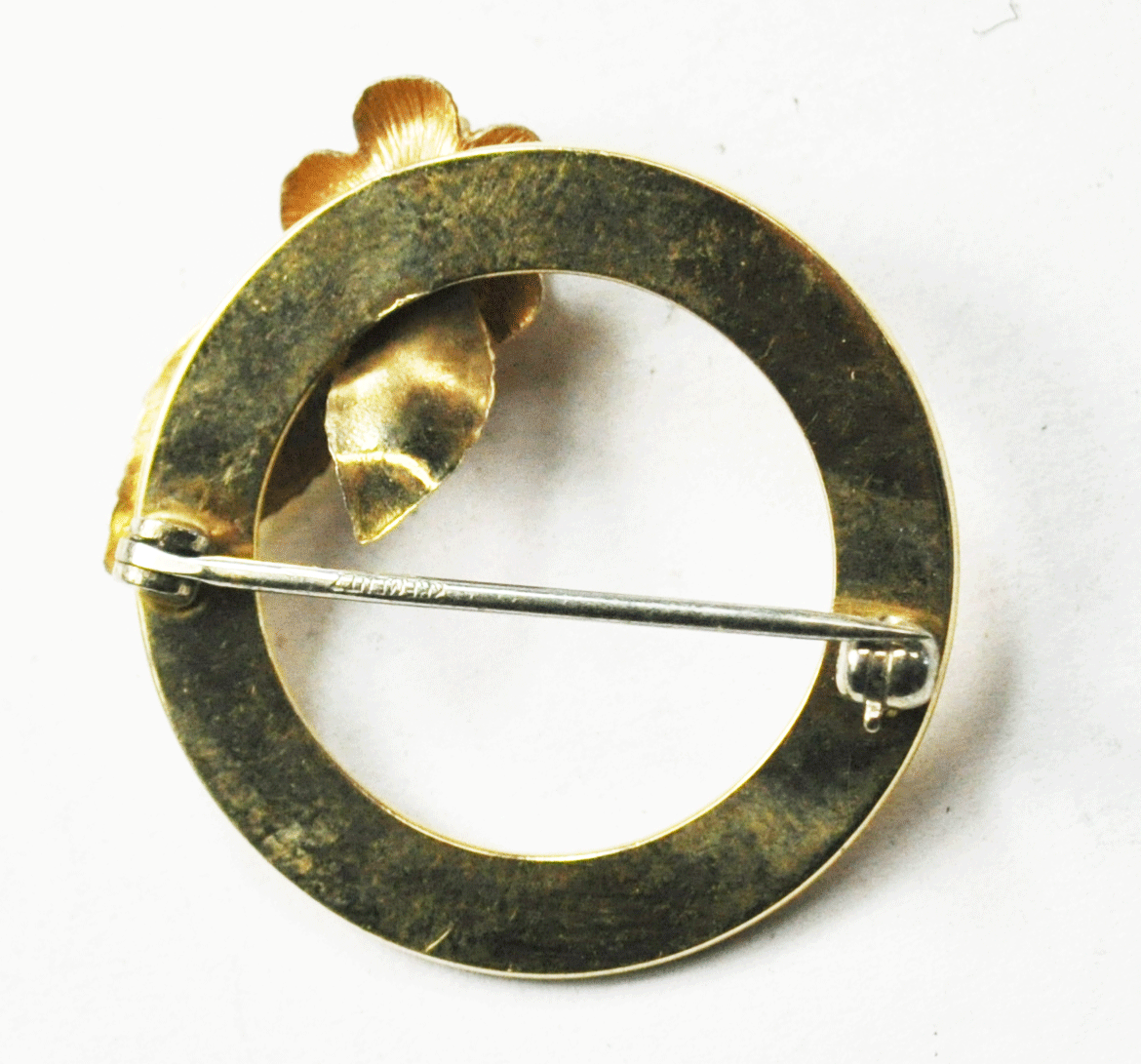 Antique Gold Filled Krmentz Multi Color Round Flower Brooch Pin 29mm