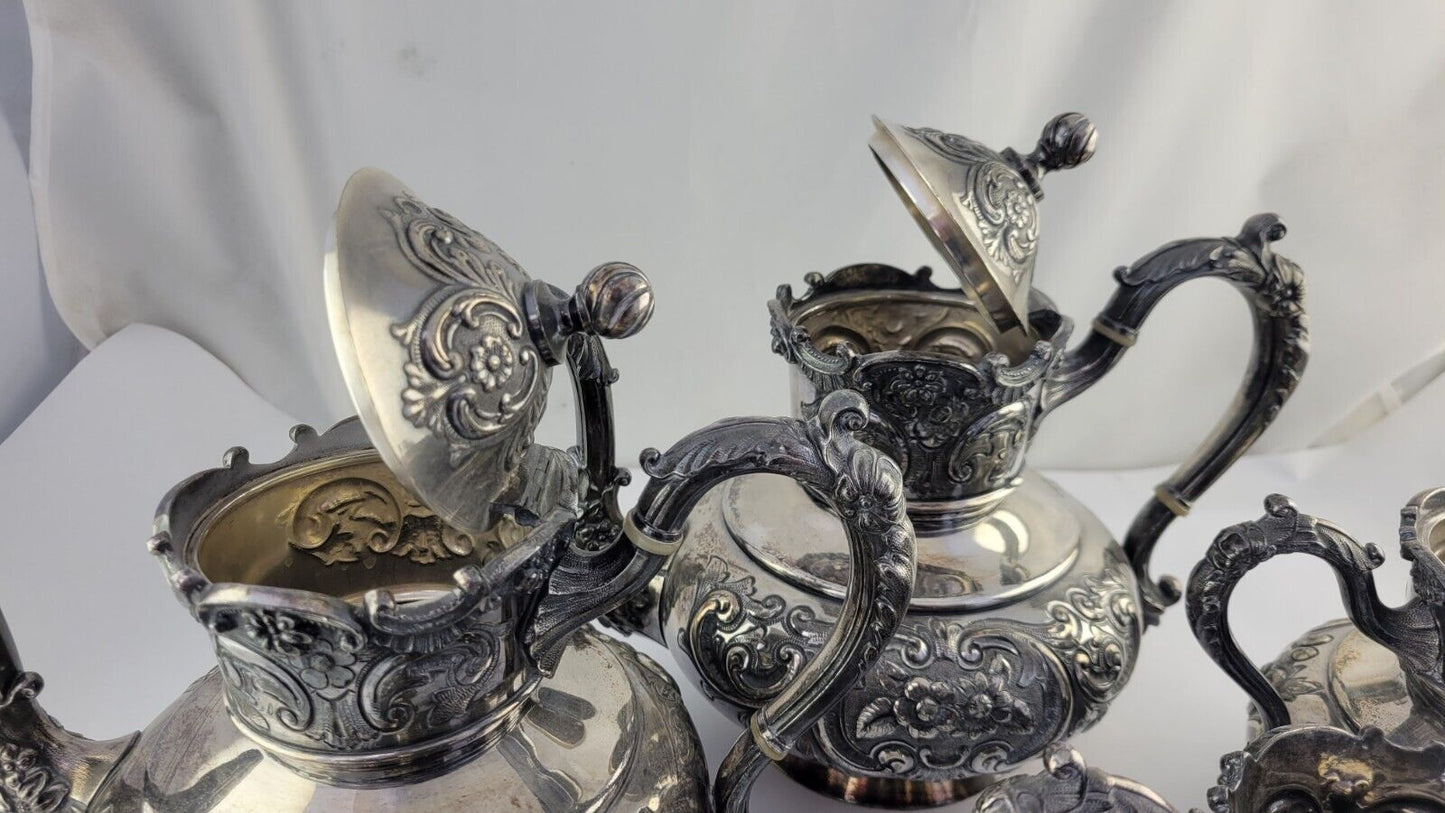 Rogers Smith Victorian Quadruple Plate 5pc Coffee & Tea Service Set  Meriden CT