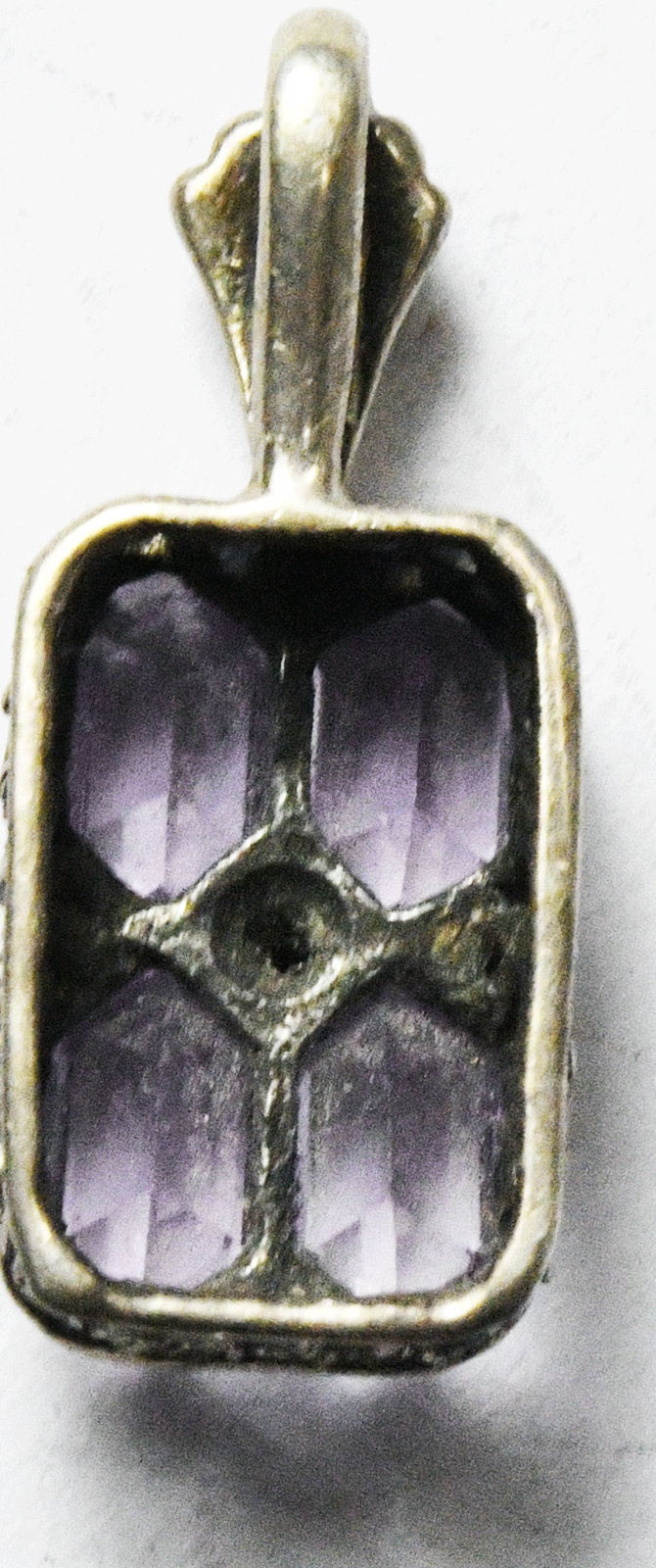 Sterling Silver Pd Amethyst Filigree Diamond Center Pendant 10mm x 24mm