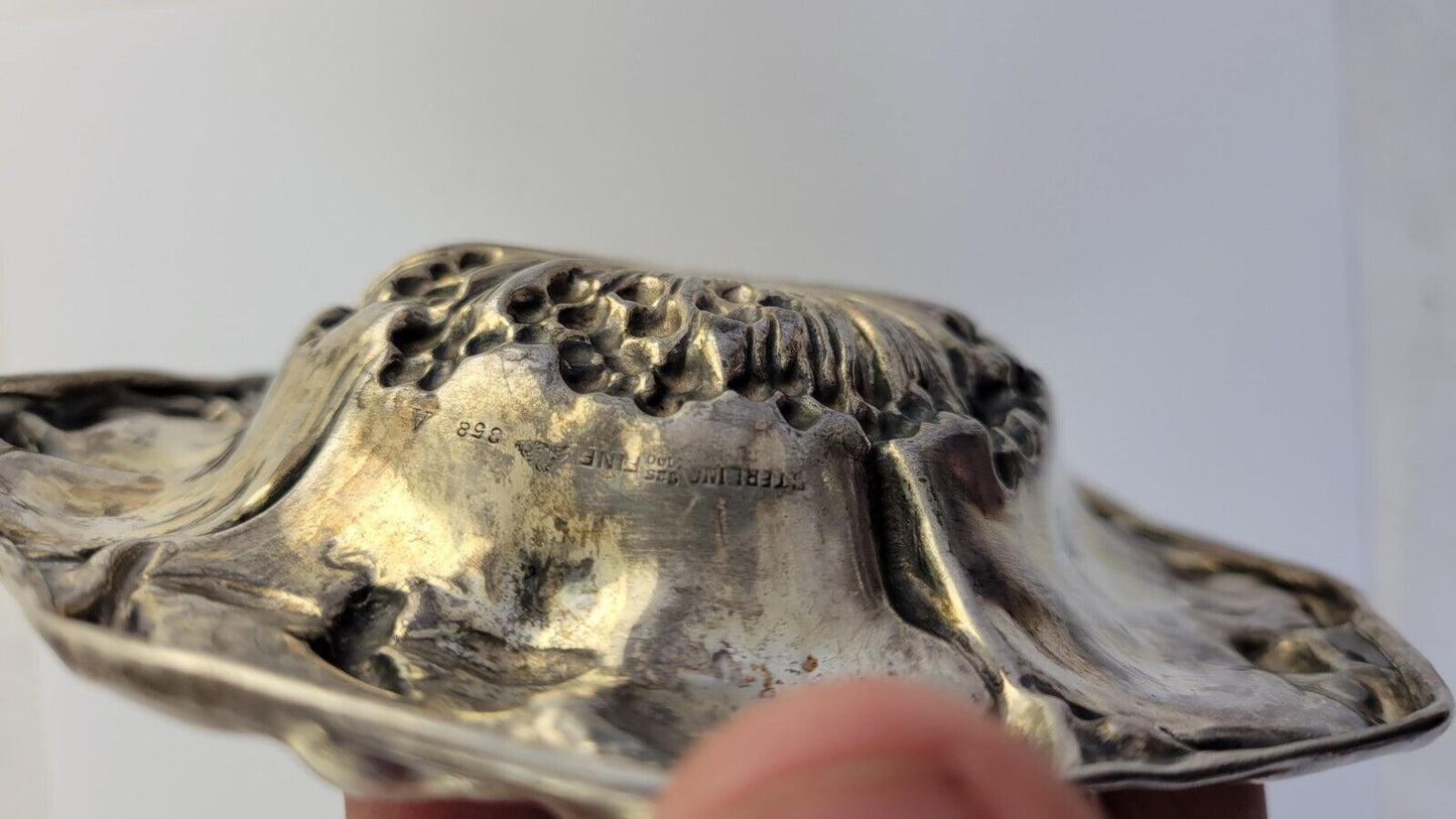 1880s Mauser Poppy Sterling Silver 5 1/2" Hand Wrought  Repoussee Dish 2.4oz.