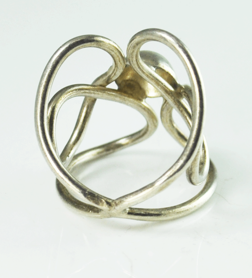 Sterling Wire Butterfly Filigree Twist Dot Round Center Ring 27mm Size 7.5