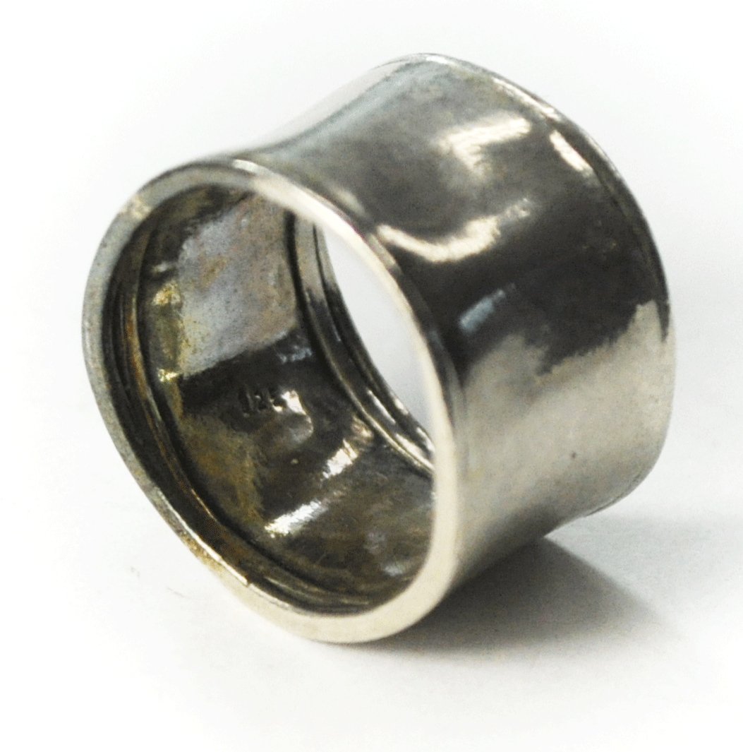 Sterling Silver Didae Modern 14mm Wavy Hammered Band Size 7-1/2