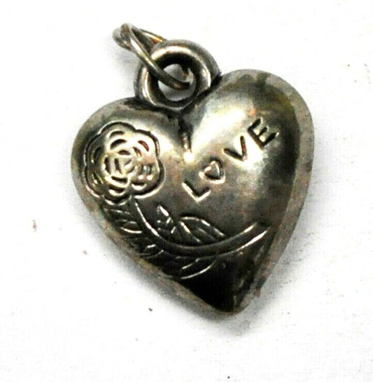 Sllver Plated  Love Flower Large Puffy Heart Charm 20mm x 19mm