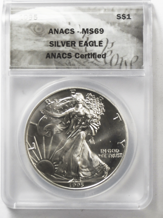 1995 $1 American Silver Eagle .999 Fine Silver One Ounce Coin ANACS MS69