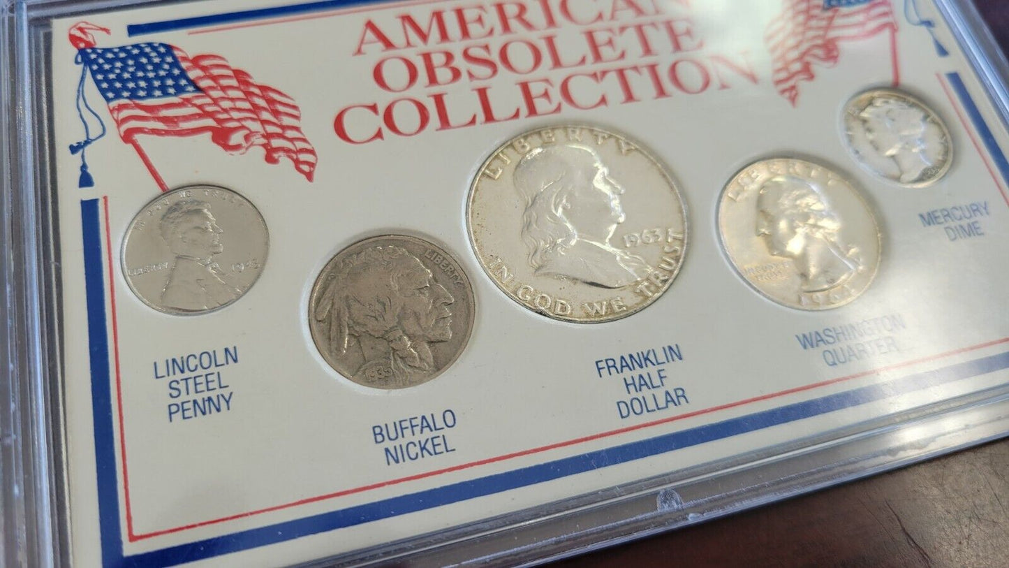 American Obsolete Collection Coins Franklin, Buffalo, Mercury, Steel Penny Set