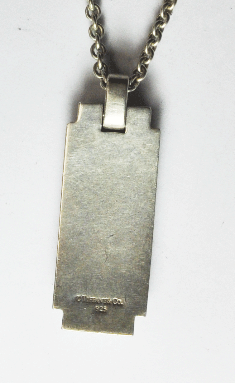 Sterling Silver Tiffany & Co Heavy Gauge ID Dog Tag Stepped Curved Pendant 44mm
