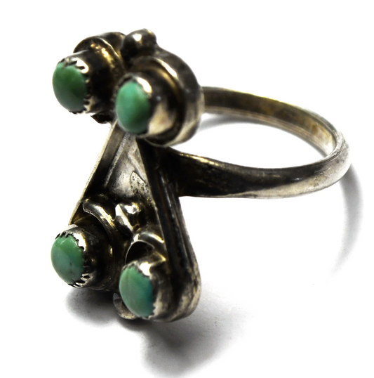 Antique Sterling Silver Turquoise Four Dot Heart Ring 23mm Size 6