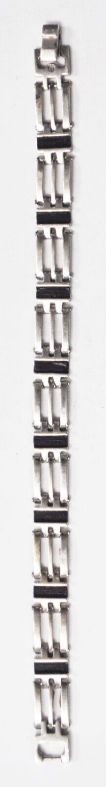 Sterling Silver 3 Bar Black Textured Stripe Bracelet 12mm 8-1/2"
