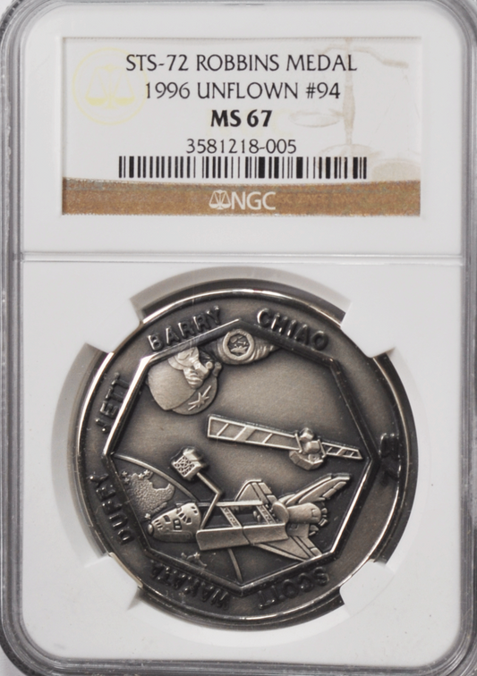 1996 STS-72 Robbins Silver Space Medal Unflown #94 NGC MS67 Endeavour SFU