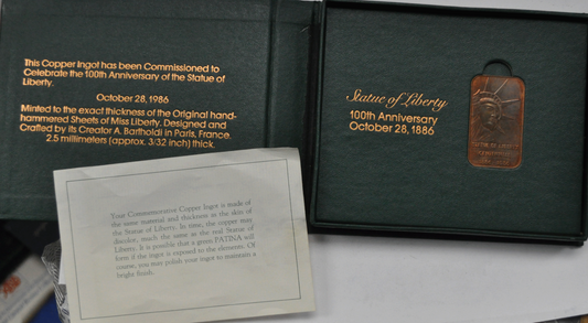 Statue Liberty Centennial 1886-1986 100th Anniversary Copper Ingot Same Thick