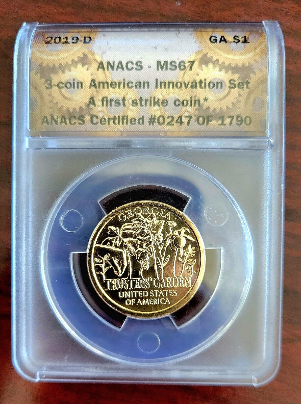 2019 D Innovation Dollar Georgia Trustees' Garden MS67 ANACS First Strike