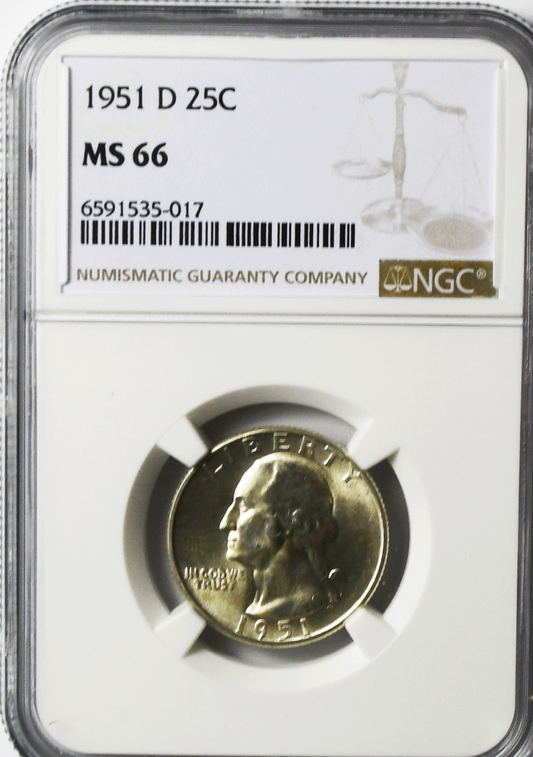 1951 D 25c Washington Silver Quarter Dollar NGC MS66 Brilliant Uncirculated