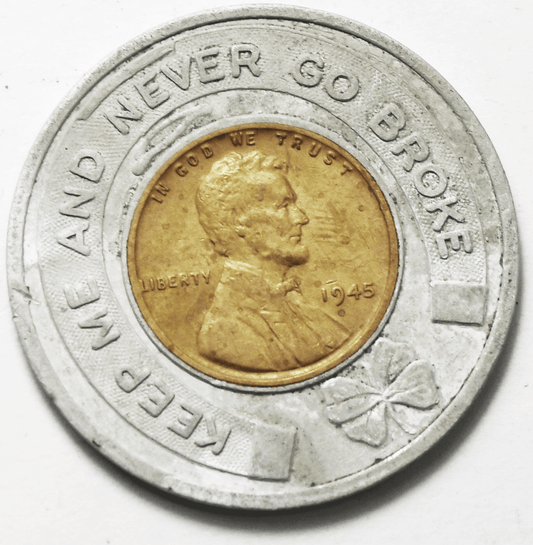 Encased Penny 1c 1945 Wheat Penny Security National Bank St Louis