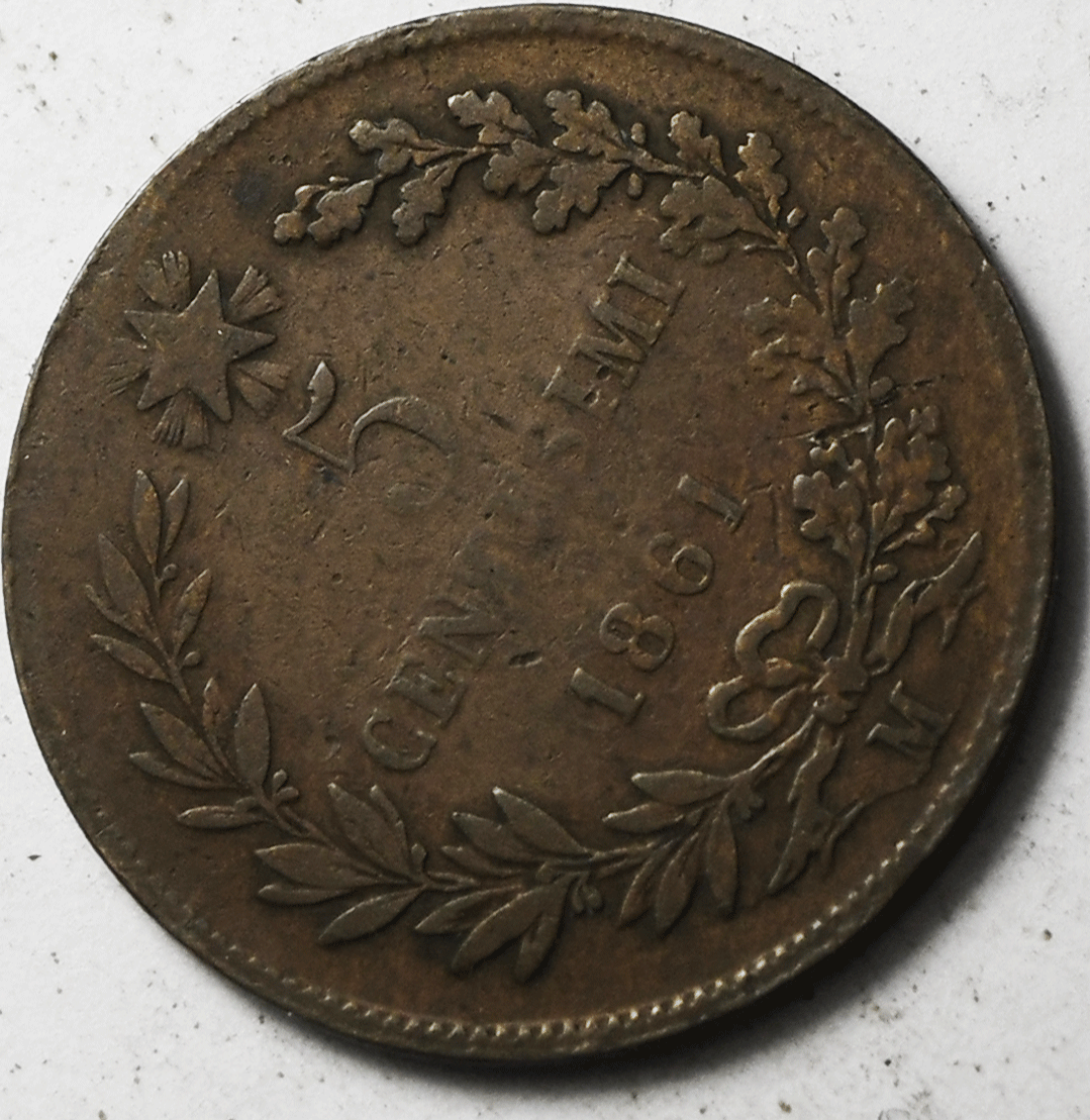 1861 M Italy 5 Five Centesimi KM# 3.2